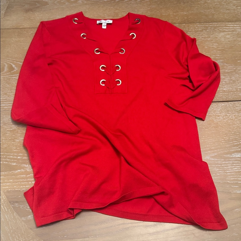 Neiman Marcus Red Blouse with Eyelet Detail